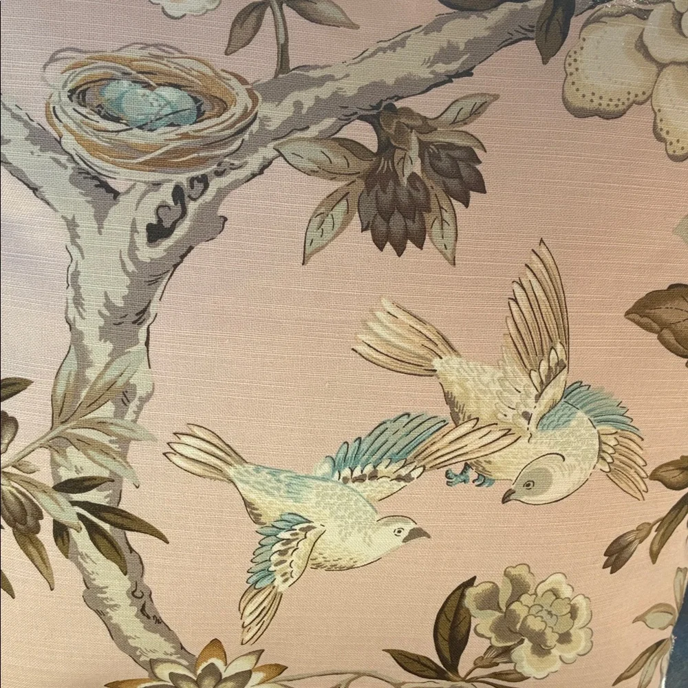 NEW Anthropologie Pink Floral Bird Print Chinoiserie Pillow Decorative 18” x 15”